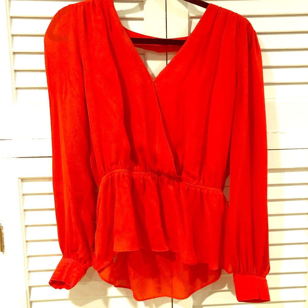 Parker Red Quilted Surplice Blouse size Large